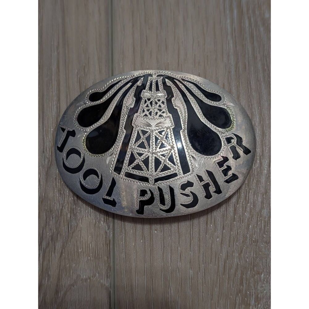 Vintage 1980 R&B German Silver Belt Buckle  Tool Pusher Oil Derrick Handcrafted